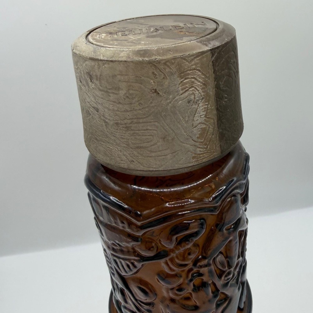 Vintage Heublein Amber Glass Tiki Totem Liquor Bottle Decanter with Cap Brown - Picture 3 of 11